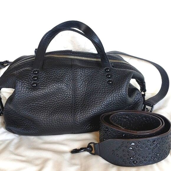 Rebecca Minkoff Leather Satchel With Studded Guitar Strap 🖤Black - Picture 16 of 16